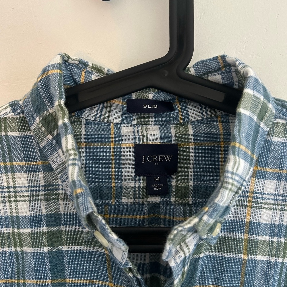 J. Crew Men's Casual Plaid Shirt - Blue, Green, and White